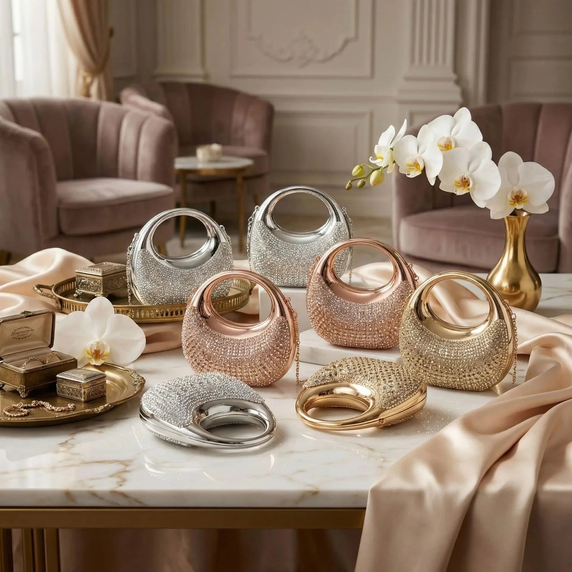 VELURE™ GoldGlow Acrylic Evening Clutch Bag