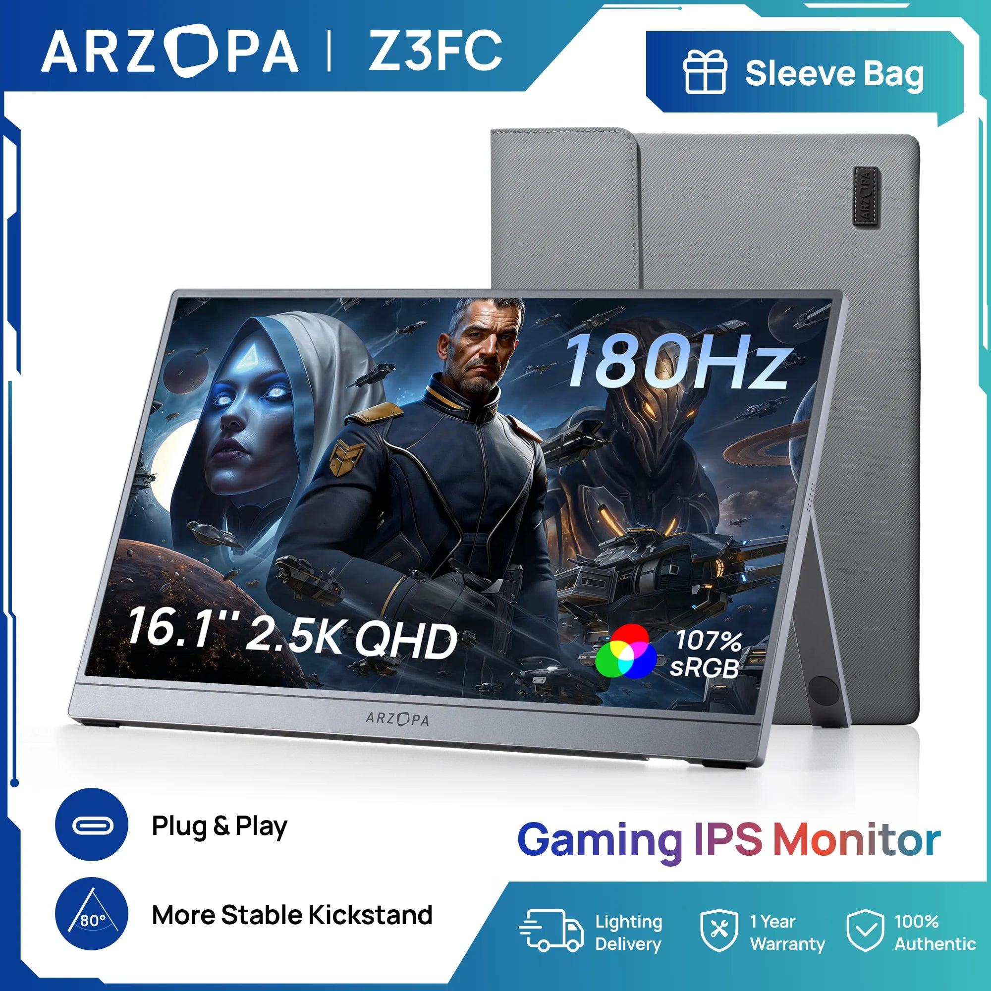 ARZOPA™ Z3FC 16.1” 2.5K 180Hz Portable Gaming Monitor