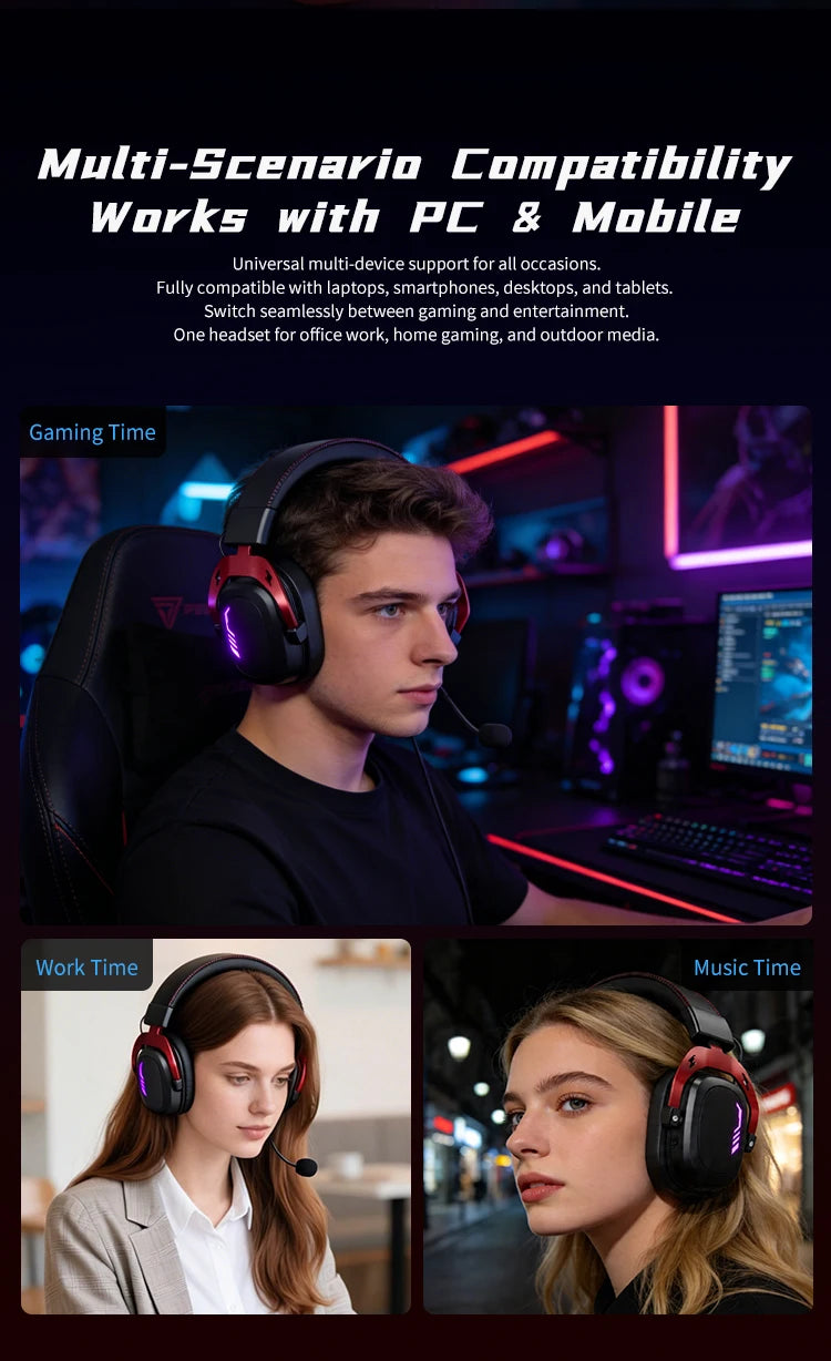 ARTTI Wireless Bluetooth Gaming Headset Over Ear 7.1 Surround Sound Gaming Headphones with Mic Low Latency for PS5 PS4 PC