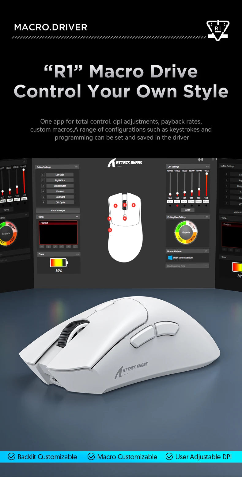 ATTACK SHARK™ R1/X11 UltraLight Wireless Gaming Mouse