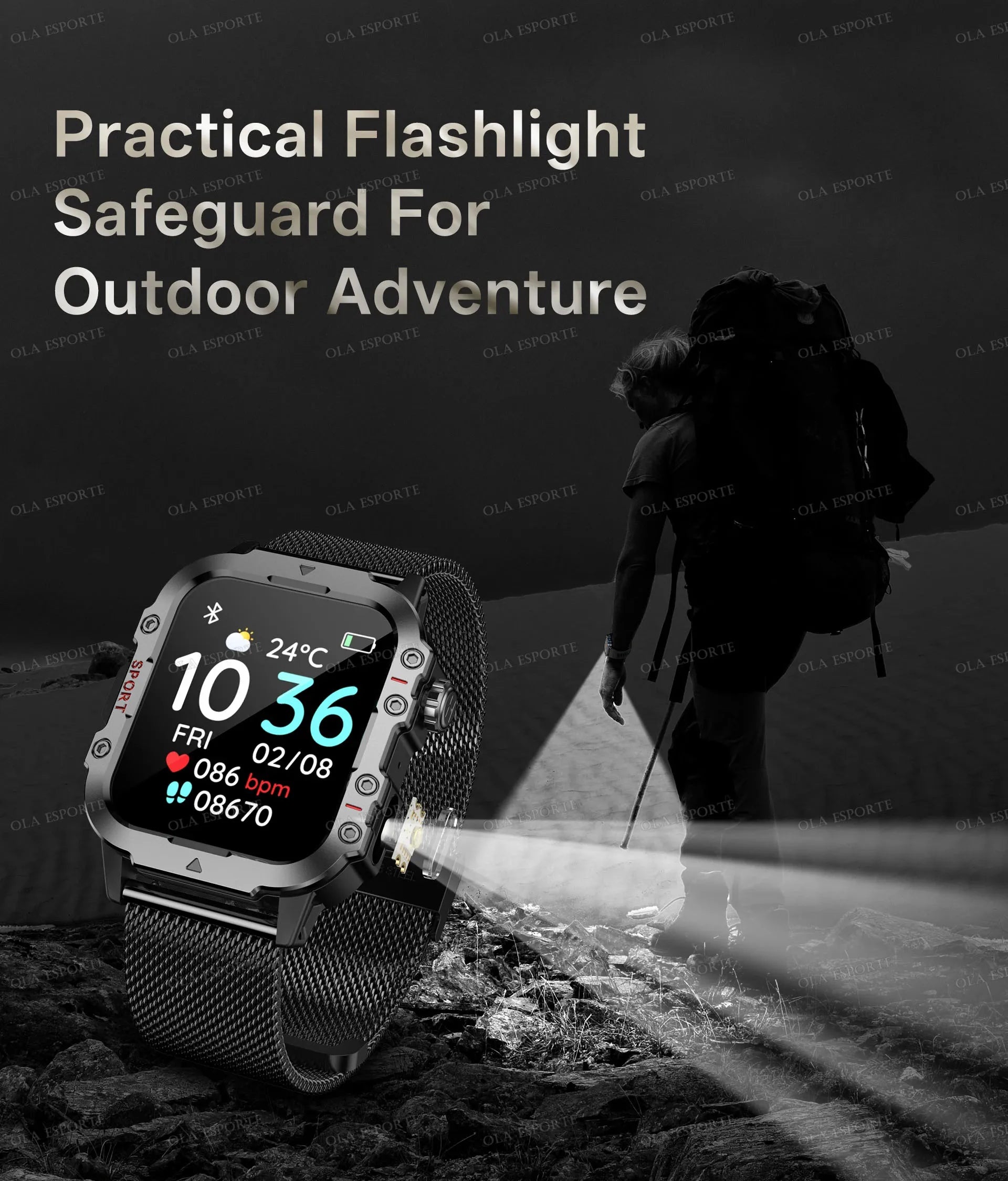 2026 Military-Grade Smartwatch – GPS, Flashlight, 3ATM Waterproof, Bluetooth Call, 100+ Sports Modes