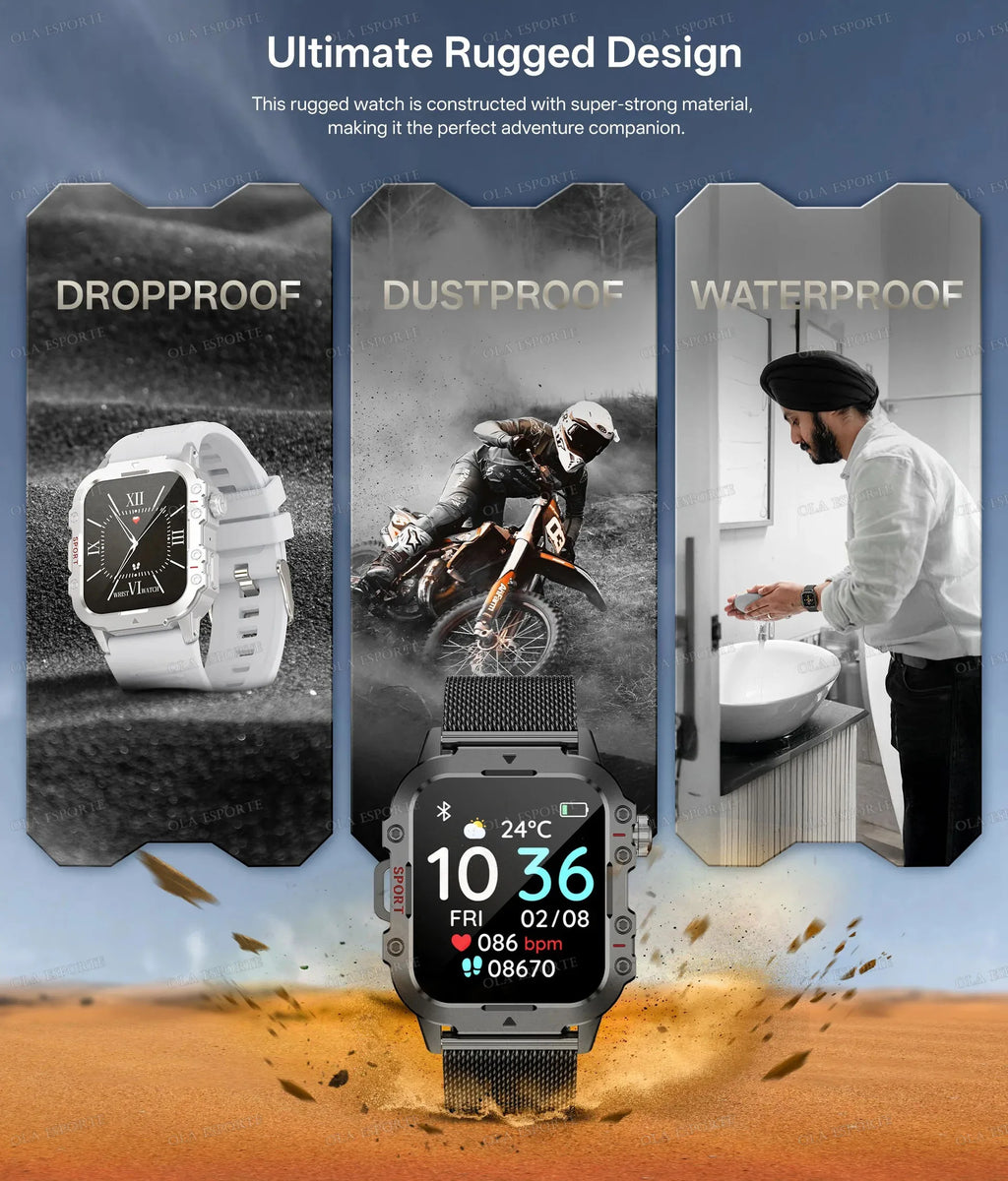 2026 Military-Grade Smartwatch – GPS, Flashlight, 3ATM Waterproof, Bluetooth Call, 100+ Sports Modes
