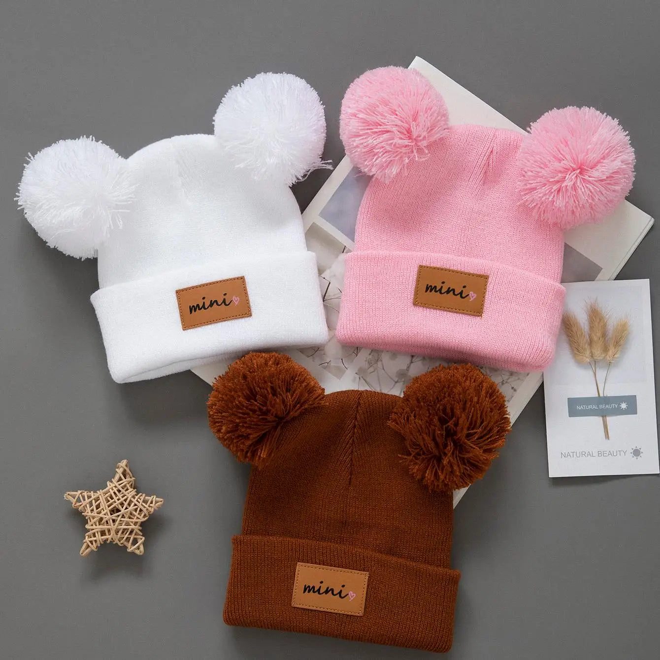 SoftNest™ 3Pcs Baby Knitted Winter Beanie Set