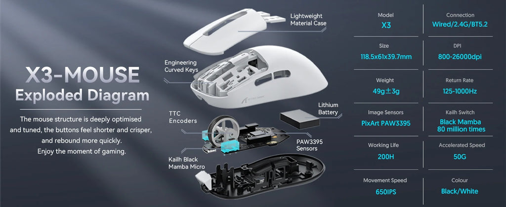 ATTACK SHARK™ X3 UltraLight Pro Gaming Mouse