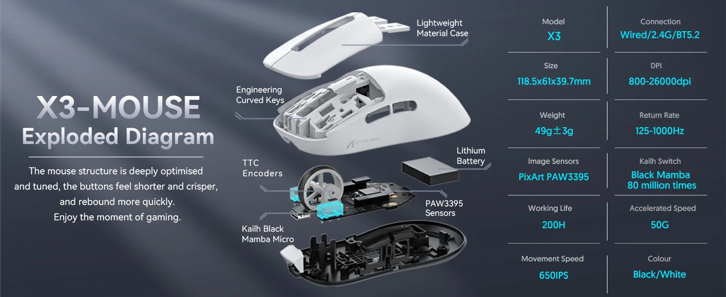 ATTACK SHARK™ X3 UltraLight Pro Gaming Mouse