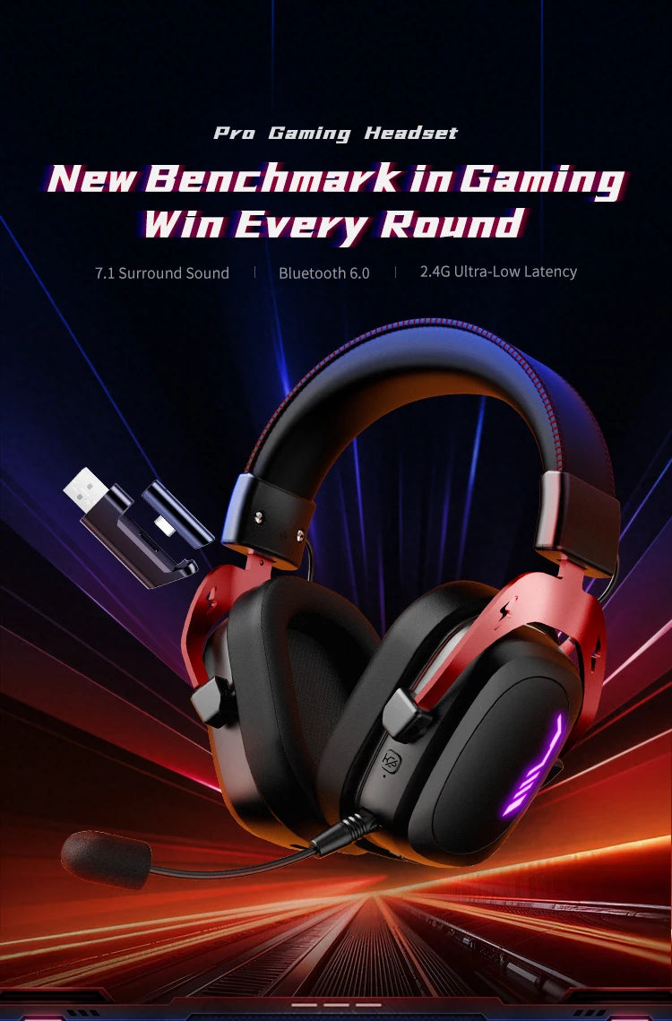 ARTTI Wireless Bluetooth Gaming Headset Over Ear 7.1 Surround Sound Gaming Headphones with Mic Low Latency for PS5 PS4 PC