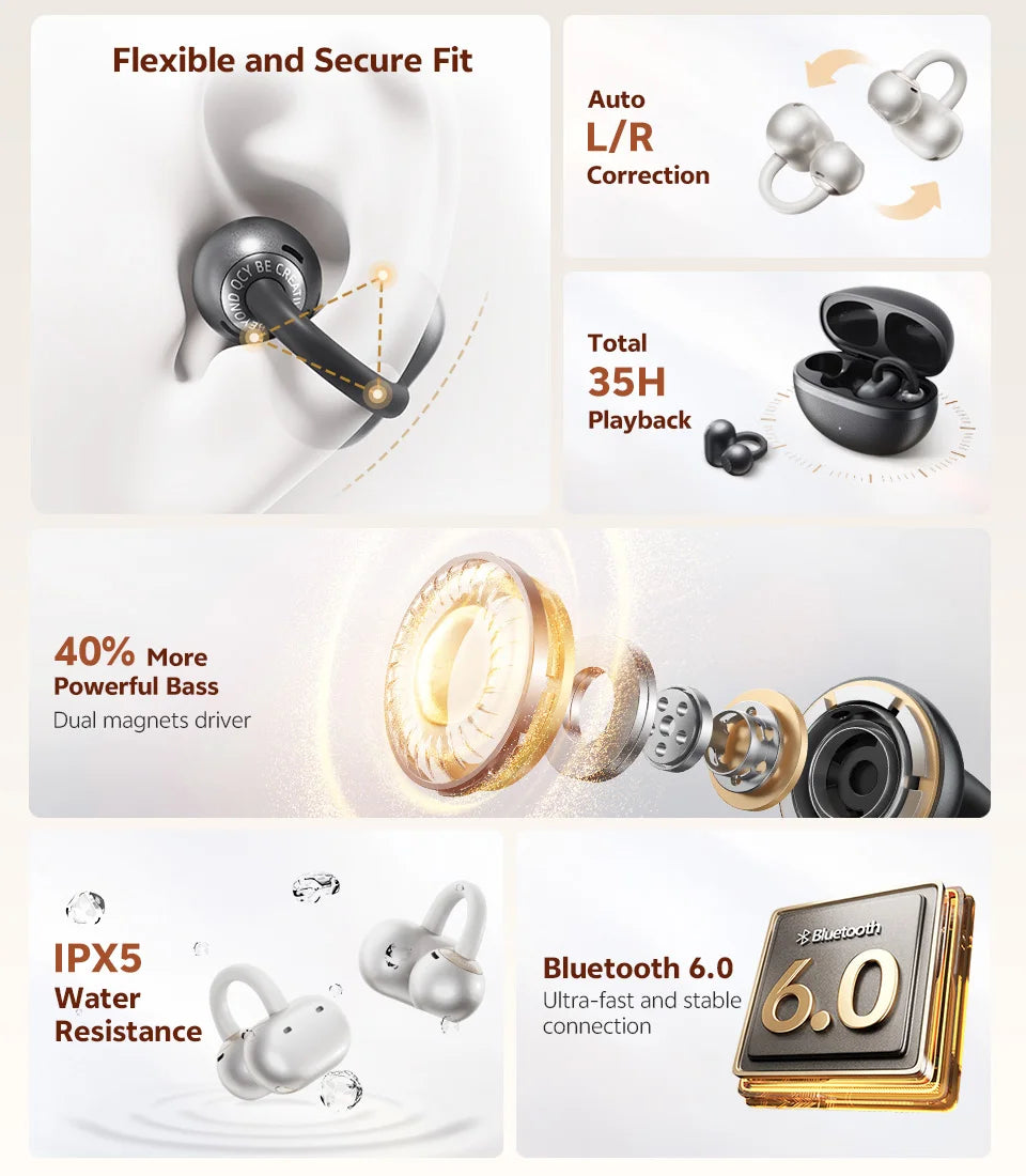 AURION™ Crossky Open-Ear Clip Wireless Earbuds