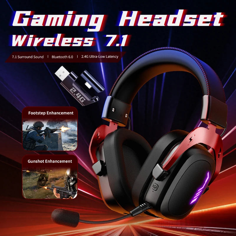 ARTTI Wireless Bluetooth Gaming Headset Over Ear 7.1 Surround Sound Gaming Headphones with Mic Low Latency for PS5 PS4 PC
