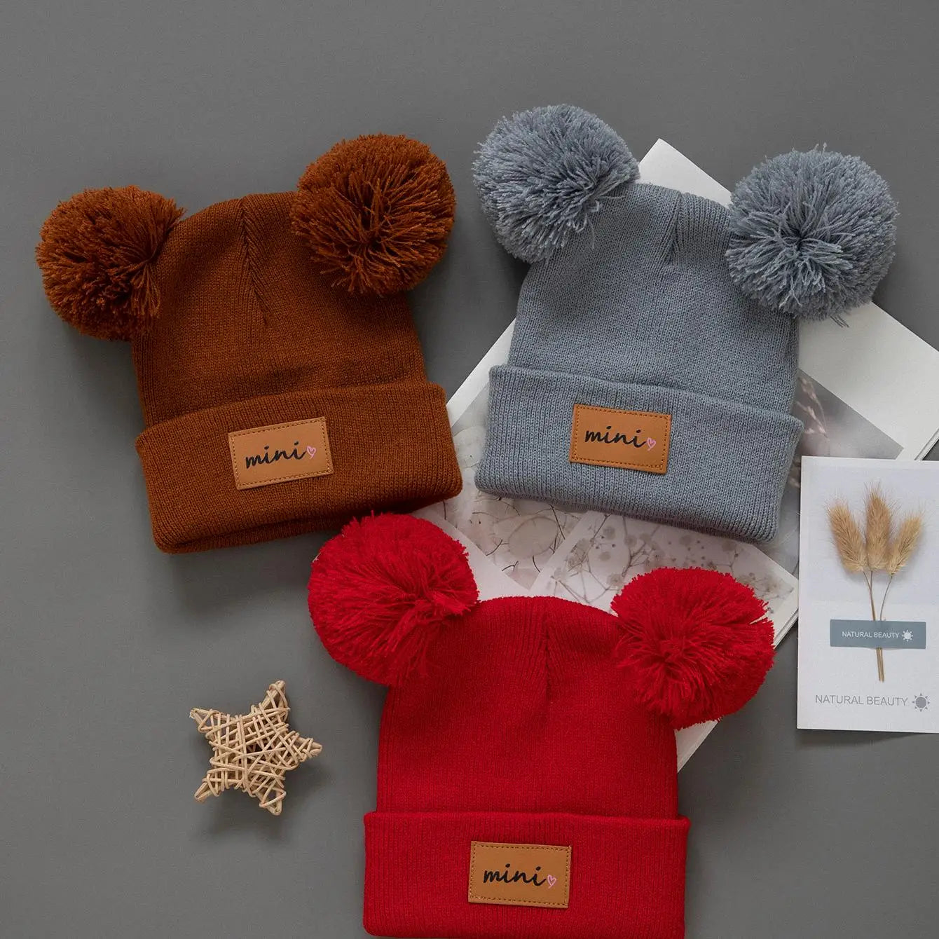 SoftNest™ 3Pcs Baby Knitted Winter Beanie Set