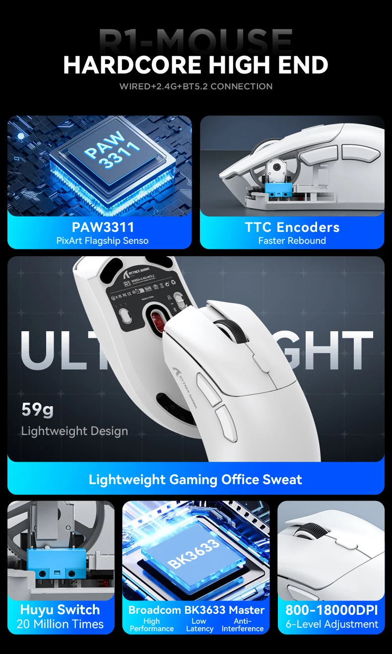 ATTACK SHARK™ R1/X11 UltraLight Wireless Gaming Mouse