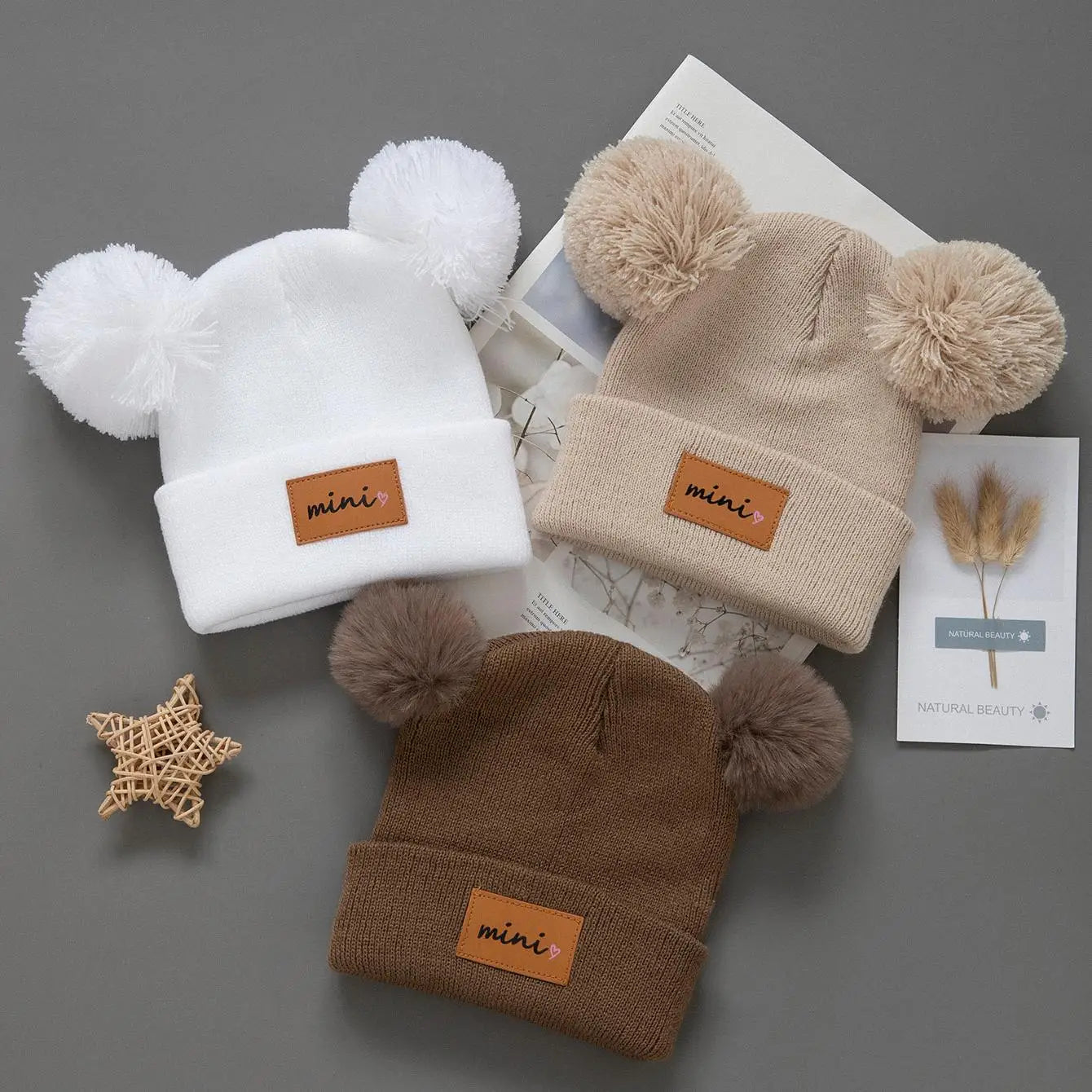 SoftNest™ 3Pcs Baby Knitted Winter Beanie Set