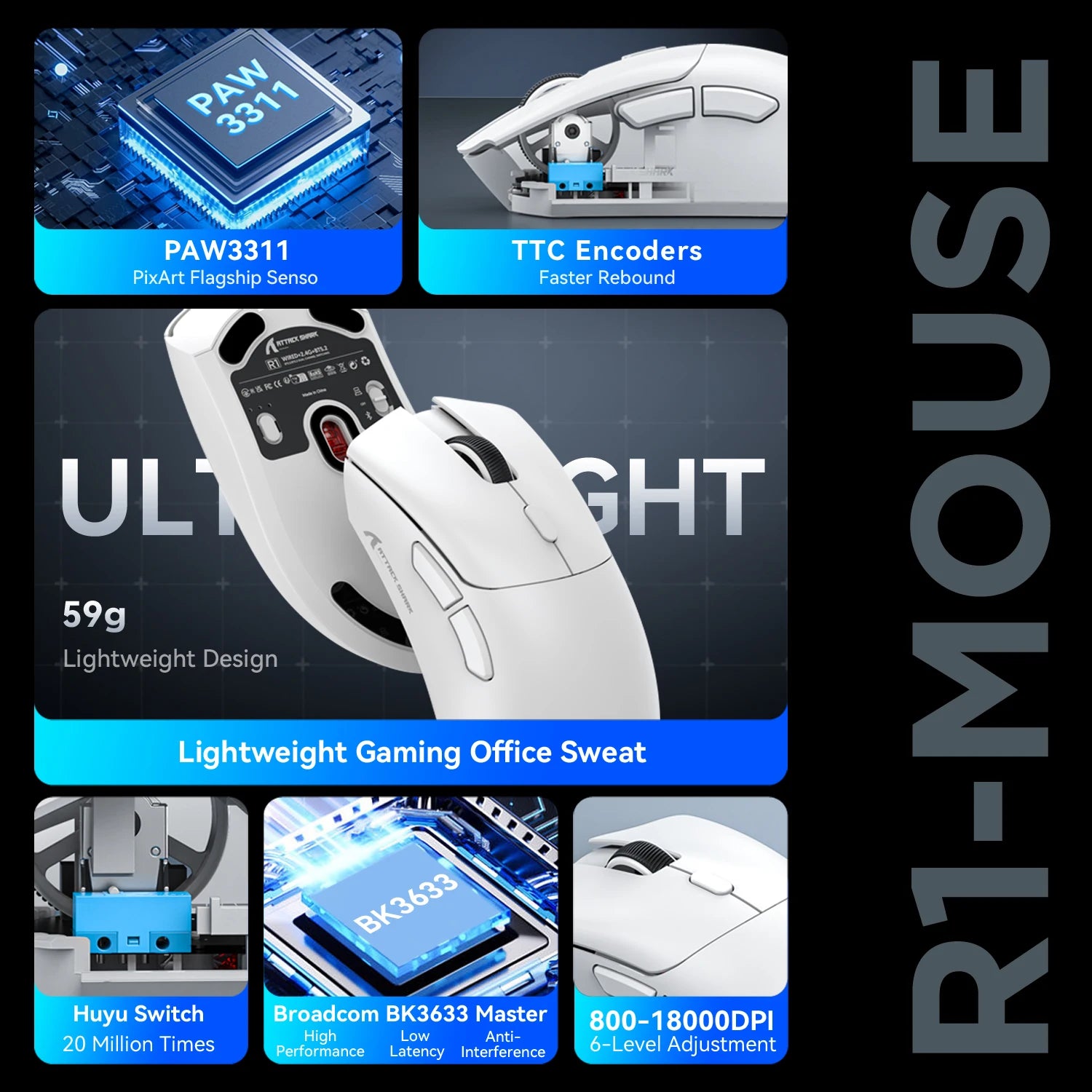 ATTACK SHARK™ R1/X11 UltraLight Wireless Gaming Mouse
