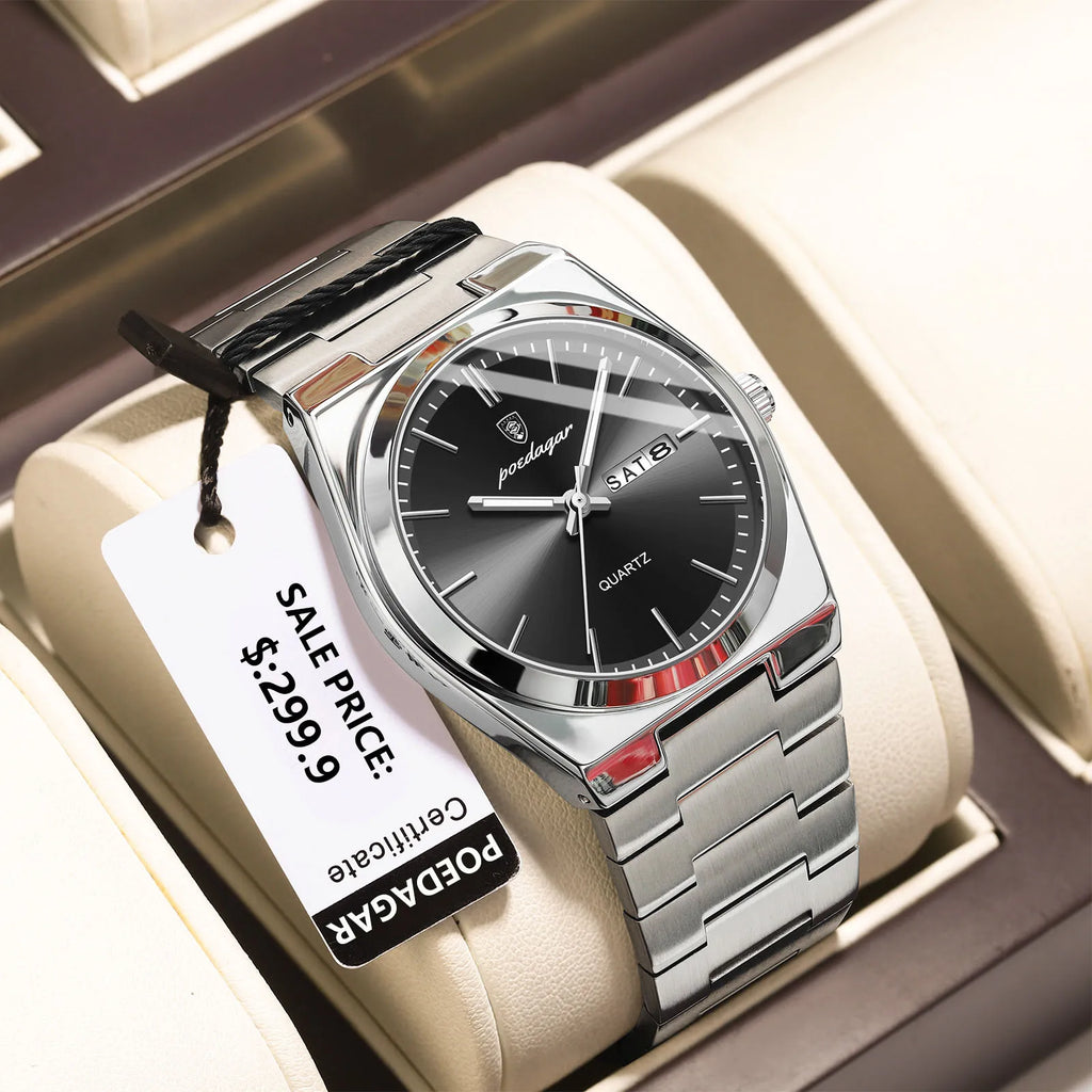 POEDAGAR™ Luxury Stainless Steel Quartz Luminous Men’s Watch