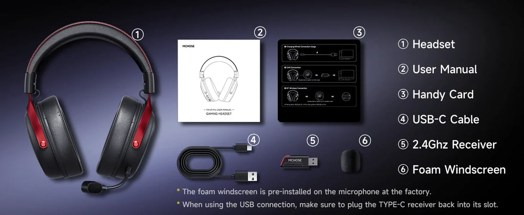 MCHOSE V9 Pro Wireless Gaming Headset – 7.1 Surround, Noise-Canceling Mic, Low Latency, Lightweight for PS5, PC & Switch