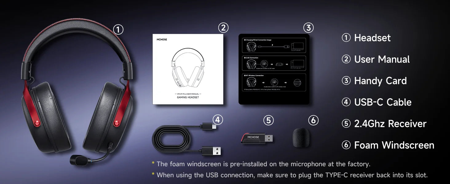 MCHOSE V9 Pro Wireless Gaming Headset – 7.1 Surround, Noise-Canceling Mic, Low Latency, Lightweight for PS5, PC & Switch