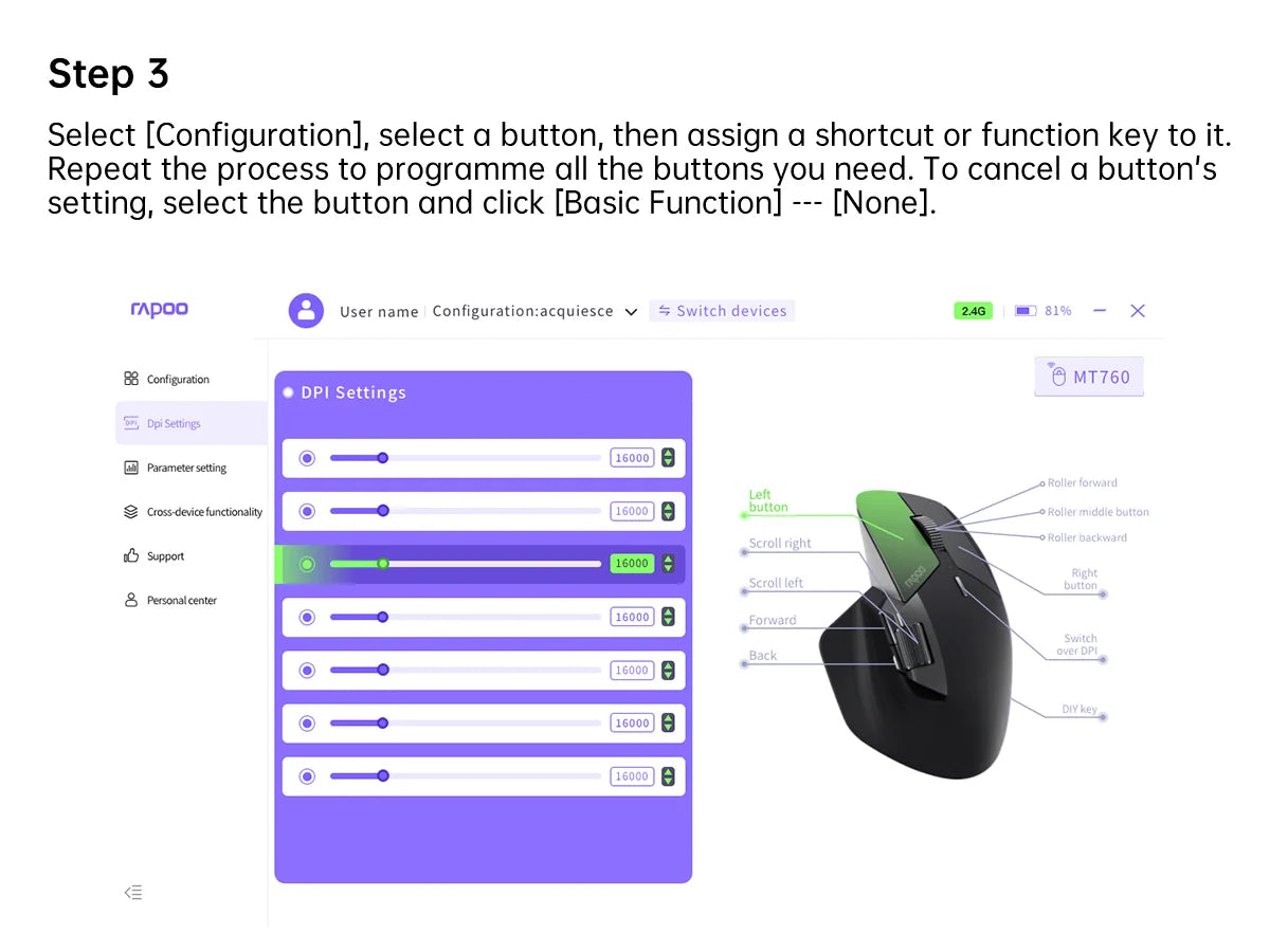 RAPOO™ MT760 Multi-Device Ergonomic Wireless Mouse