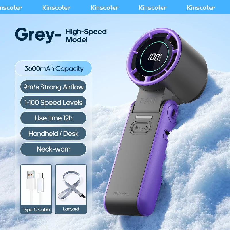 Portable High Speed Cooling Handheld Fan 3600mAh Rechargeable 100 Wind Speeds Adjustable Mini Foldable Air Cooling Turbo Fan