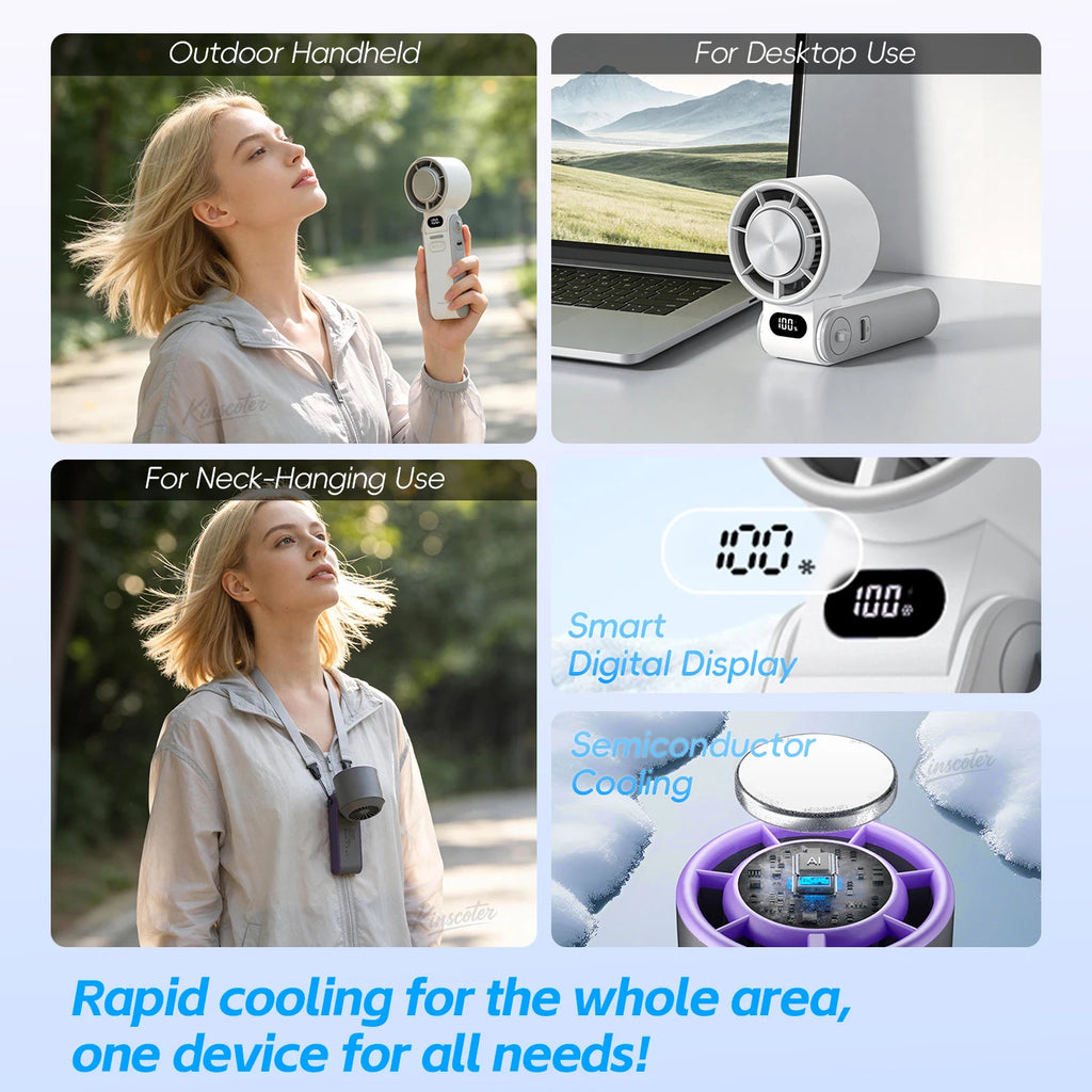 Portable High Speed Cooling Handheld Fan 3600mAh Rechargeable 100 Wind Speeds Adjustable Mini Foldable Air Cooling Turbo Fan