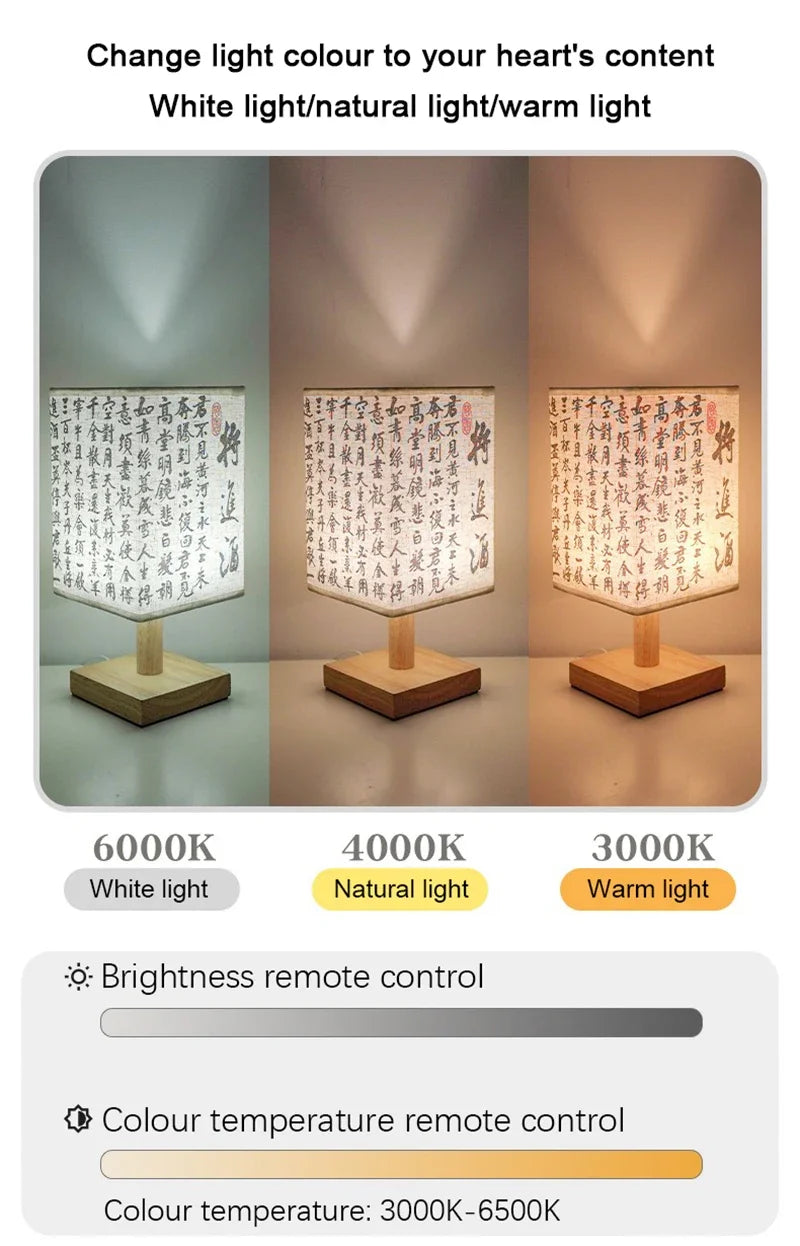 AURASTEL™ ZenGlow Fabric Square Bedside Lamp