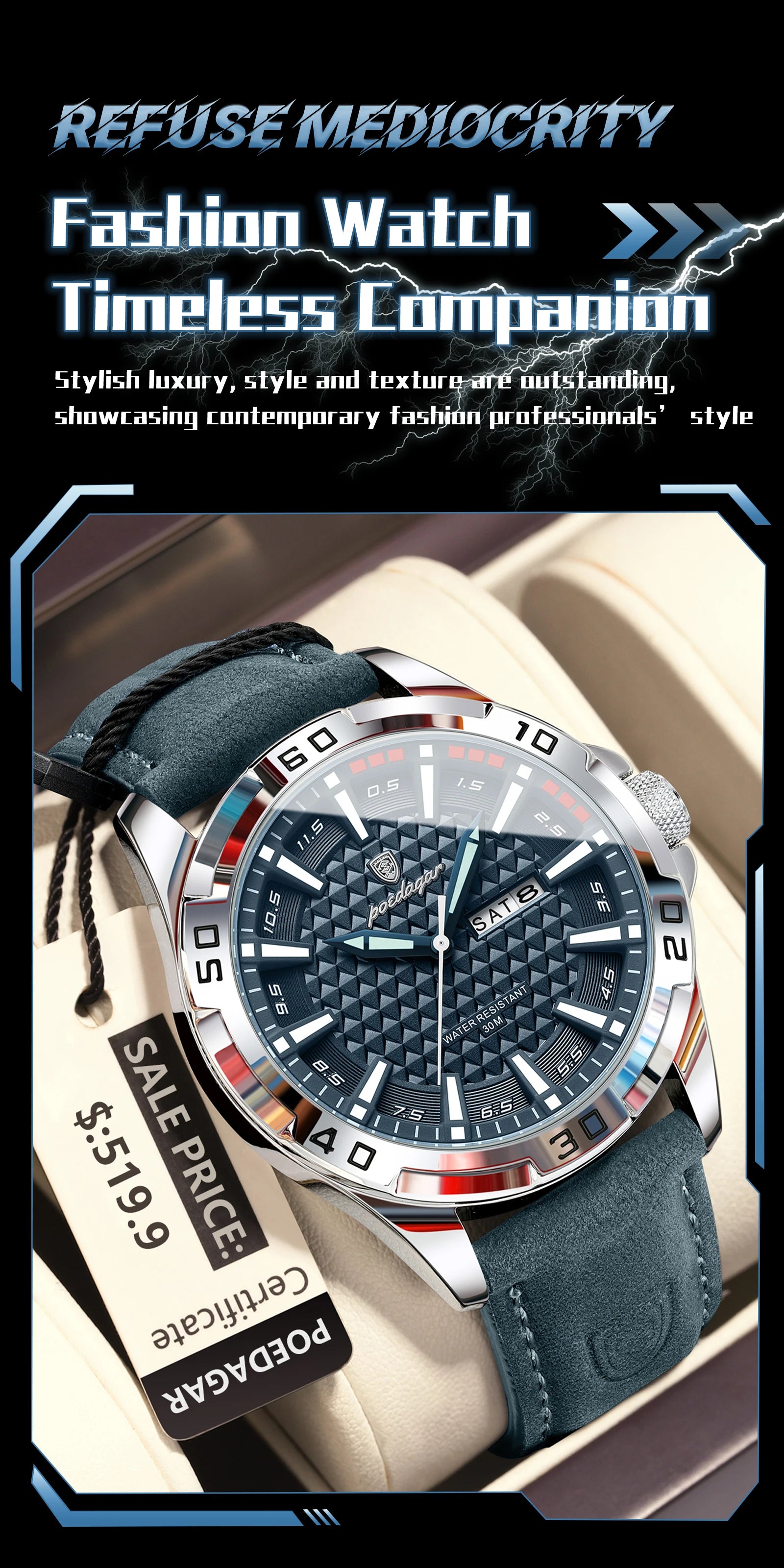 POEDAGAR™ Original Luxury Quartz Sport Leather Men’s Watch
