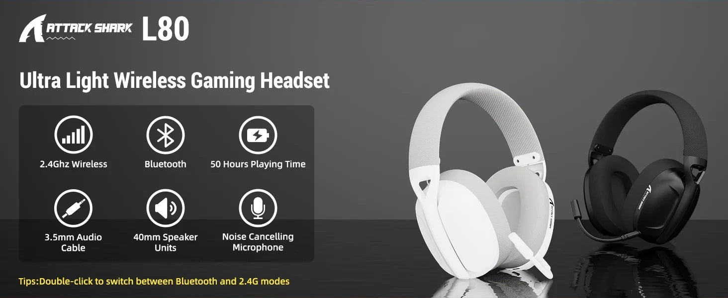 ATTACK SHARK L80 Wireless Gaming Headset – Ultra-Light RGB Low Latency