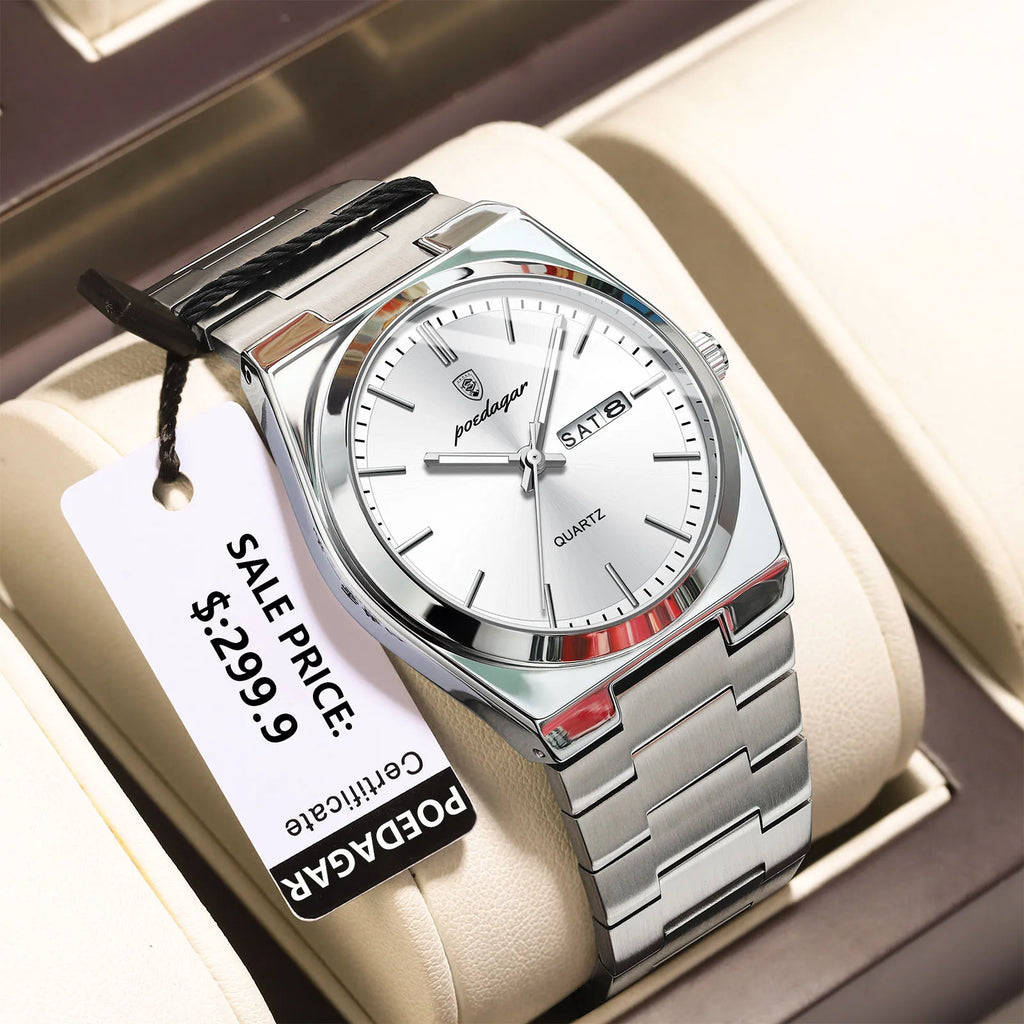 POEDAGAR™ Luxury Stainless Steel Quartz Luminous Men’s Watch