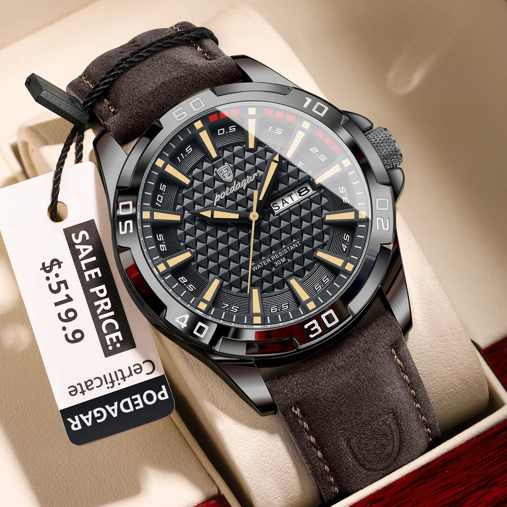POEDAGAR™ Original Luxury Quartz Sport Leather Men’s Watch