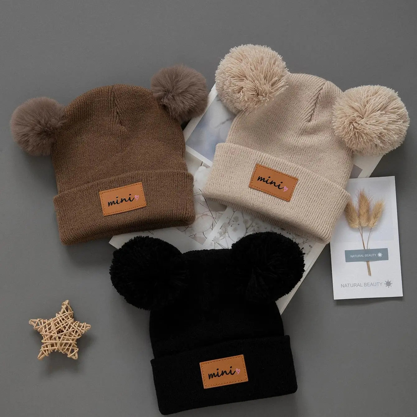 SoftNest™ 3Pcs Baby Knitted Winter Beanie Set