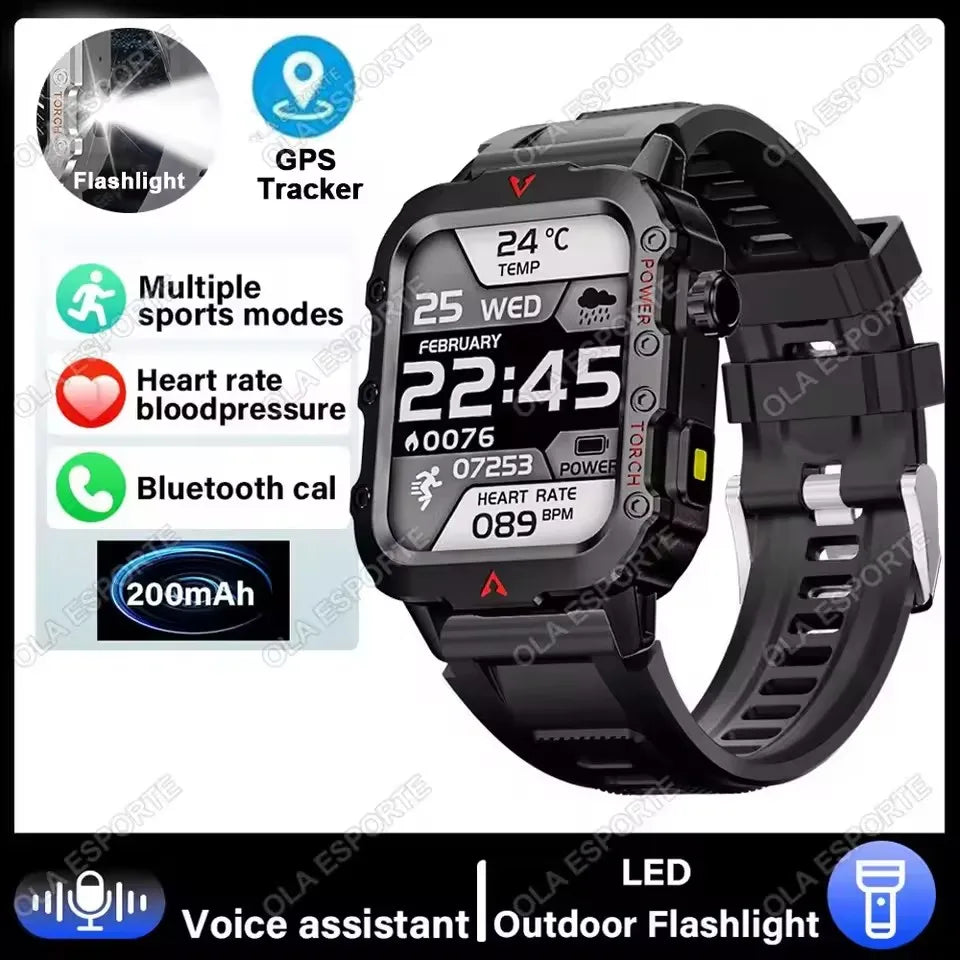 2026 Military-Grade Smartwatch – GPS, Flashlight, 3ATM Waterproof, Bluetooth Call, 100+ Sports Modes