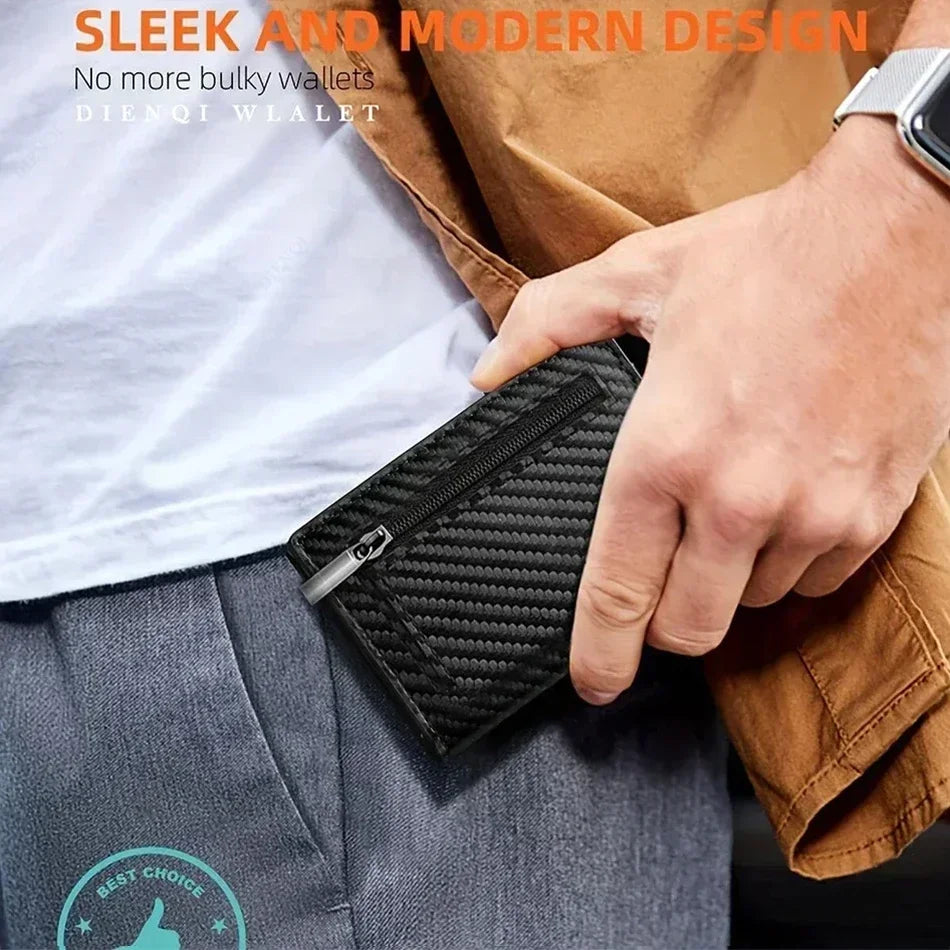AURION™ Carbon Fiber RFID Slim Card & Coin Wallet for Men