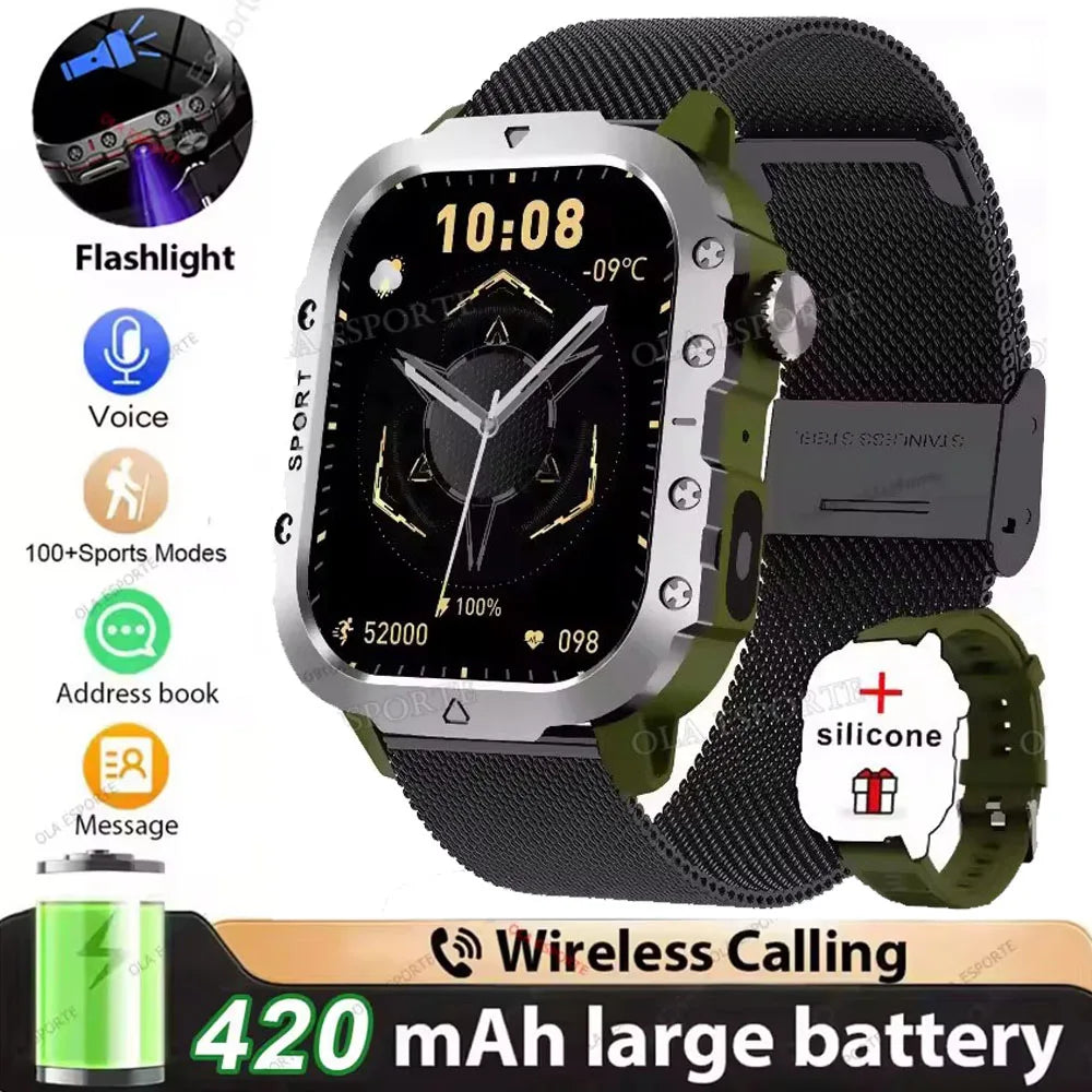 2026 Military-Grade Smartwatch – GPS, Flashlight, 3ATM Waterproof, Bluetooth Call, 100+ Sports Modes