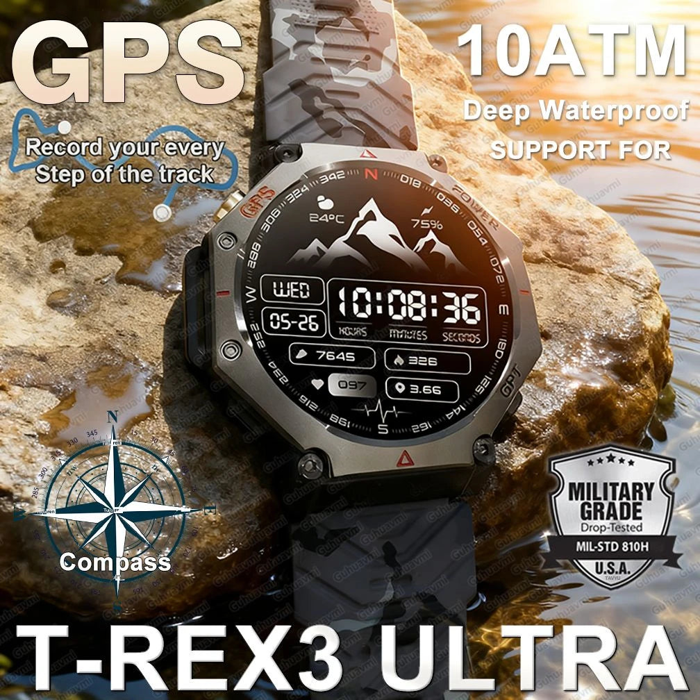T-Rex 3 Ultra Military-Grade Smartwatch – GPS, 10ATM Waterproof, Compass & Altimeter, AMOLED HD Call