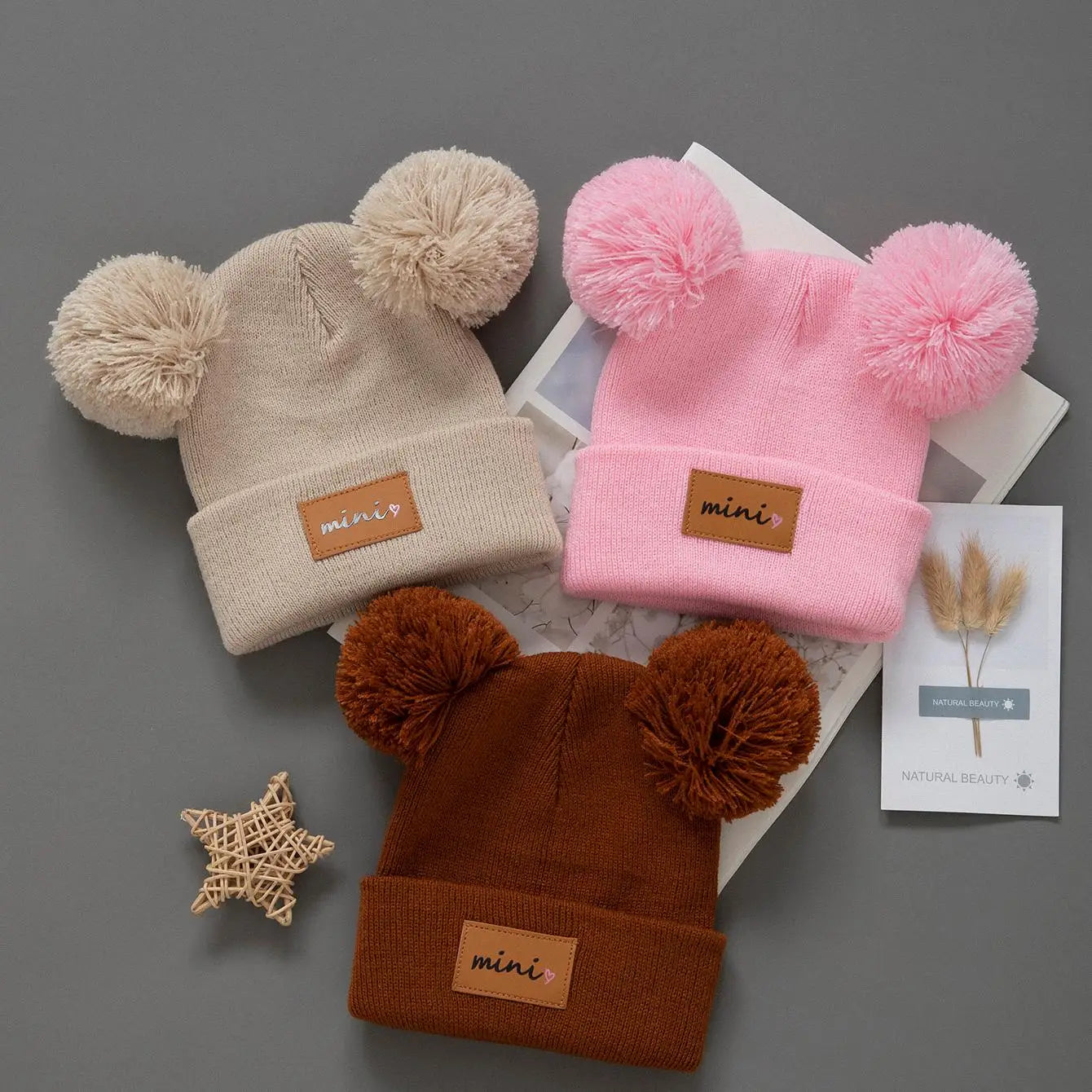 SoftNest™ 3Pcs Baby Knitted Winter Beanie Set