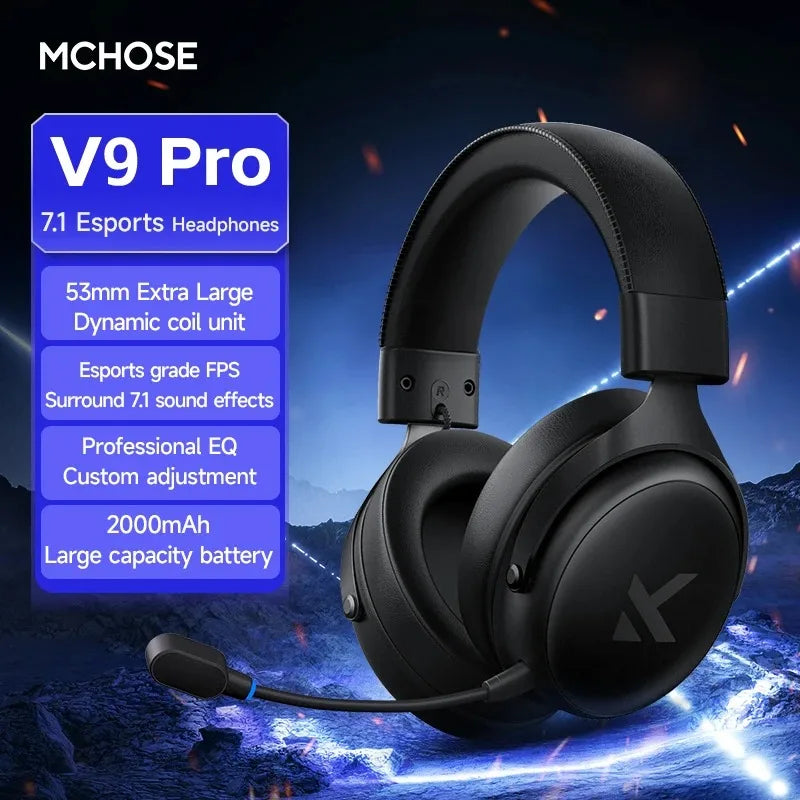 MCHOSE V9 Pro Wireless Gaming Headset – 7.1 Surround, Noise-Canceling Mic, Low Latency, Lightweight for PS5, PC & Switch
