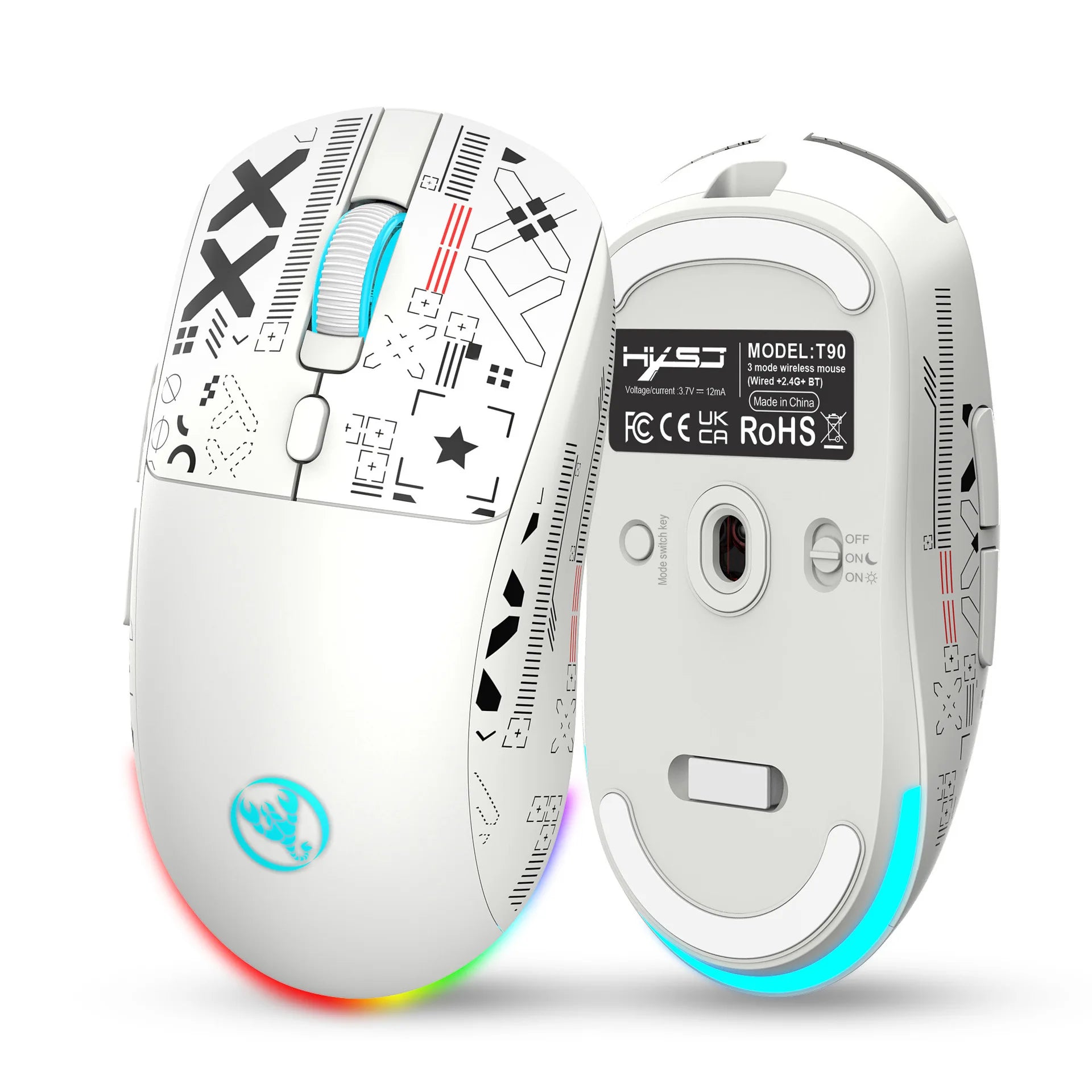HXSJ™ T90 RGB Tri-Mode Gaming Mouse
