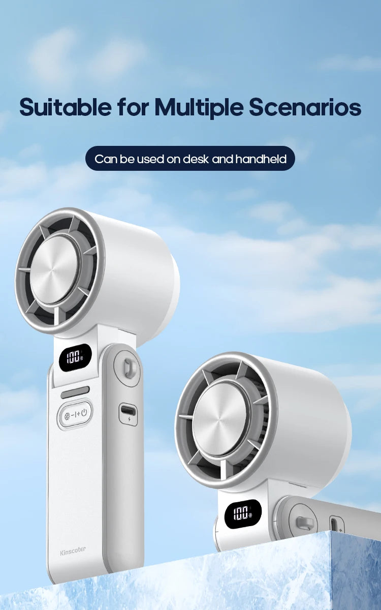 Portable High Speed Cooling Handheld Fan 3600mAh Rechargeable 100 Wind Speeds Adjustable Mini Foldable Air Cooling Turbo Fan