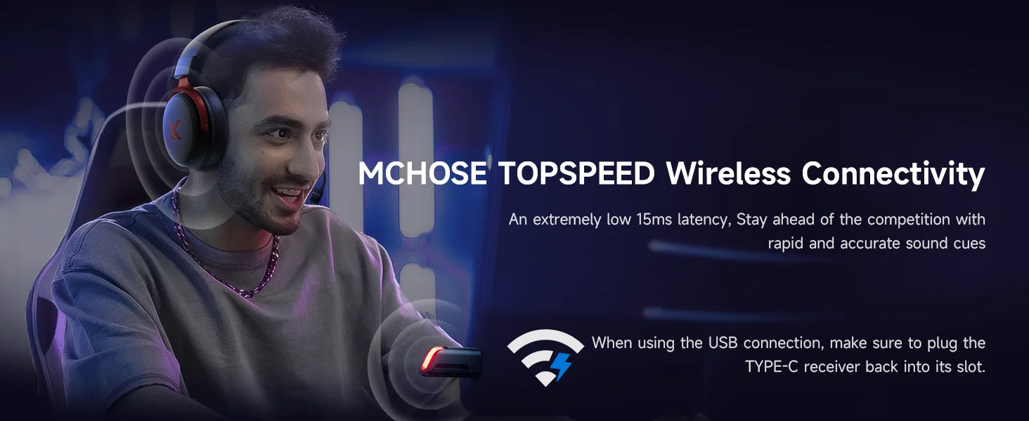 MCHOSE V9 Pro Wireless Gaming Headset – 7.1 Surround, Noise-Canceling Mic, Low Latency, Lightweight for PS5, PC & Switch