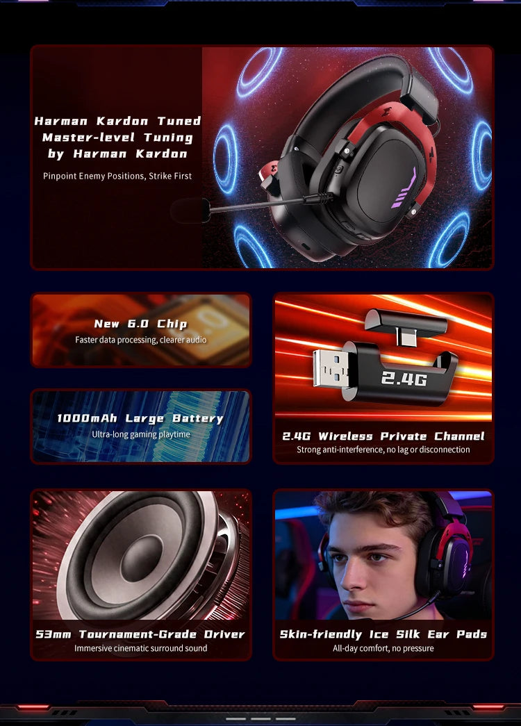 ARTTI Wireless Bluetooth Gaming Headset Over Ear 7.1 Surround Sound Gaming Headphones with Mic Low Latency for PS5 PS4 PC