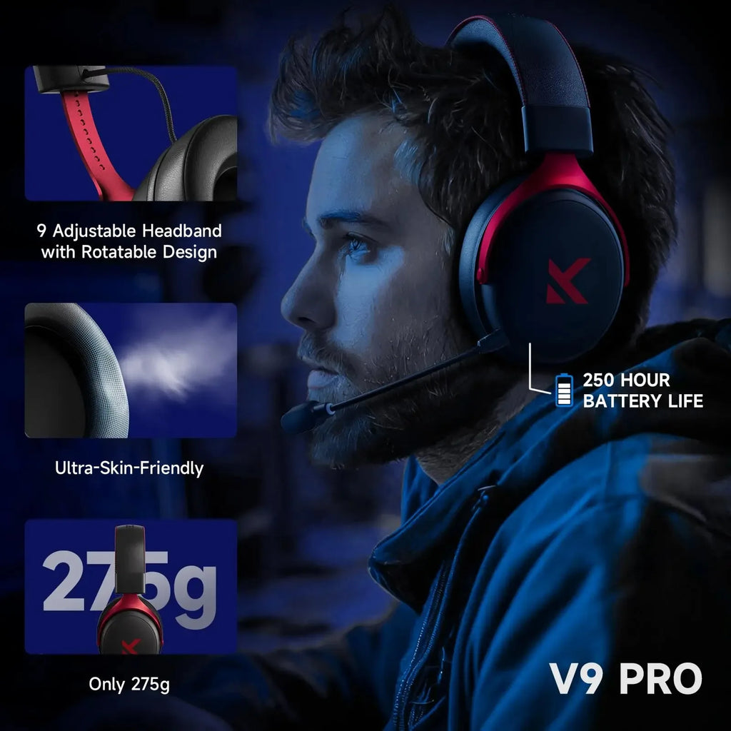 MCHOSE V9 Pro Wireless Gaming Headset – 7.1 Surround, Noise-Canceling Mic, Low Latency, Lightweight for PS5, PC & Switch