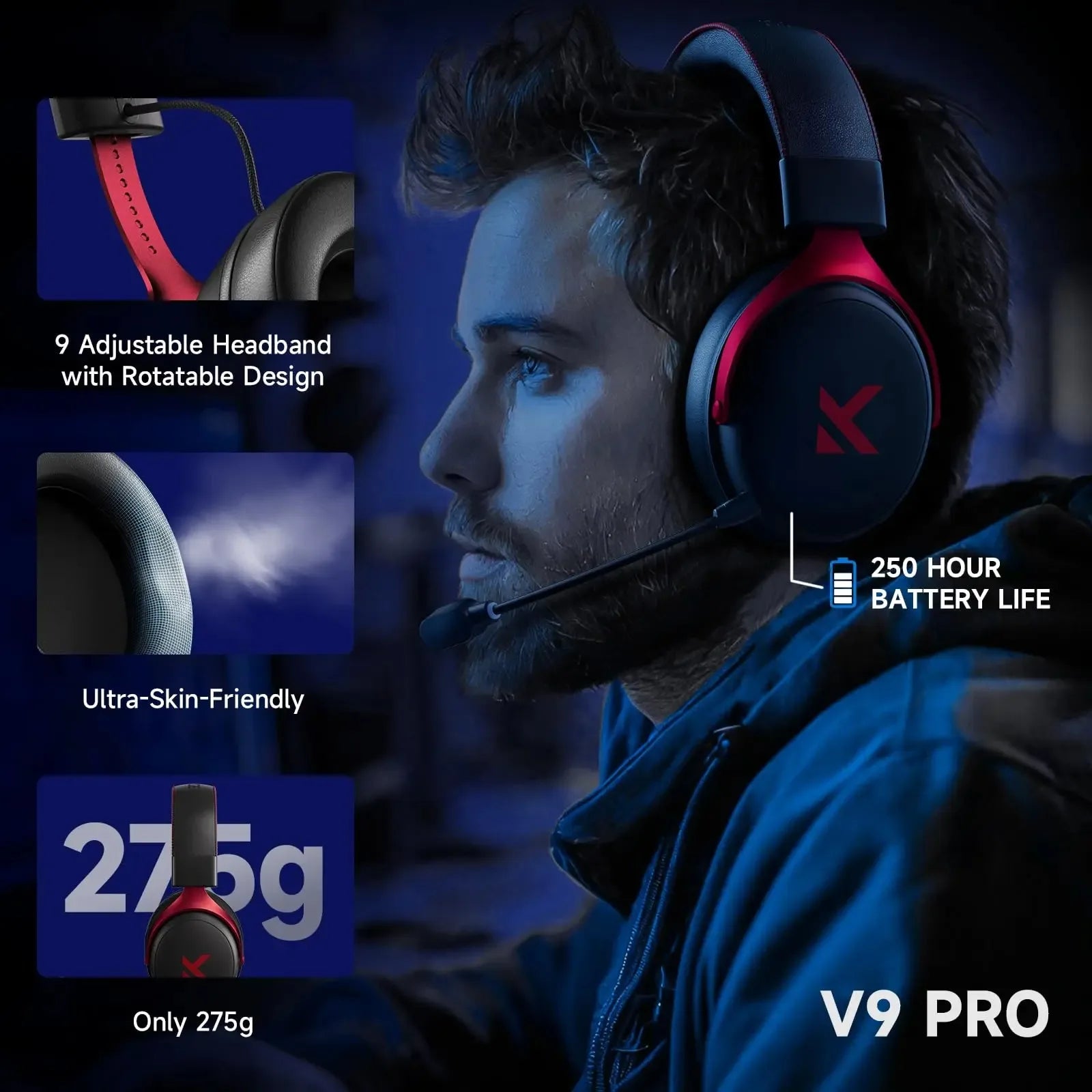 MCHOSE V9 Pro Wireless Gaming Headset – 7.1 Surround, Noise-Canceling Mic, Low Latency, Lightweight for PS5, PC & Switch