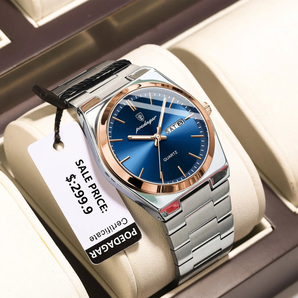 POEDAGAR™ Luxury Stainless Steel Quartz Luminous Men’s Watch