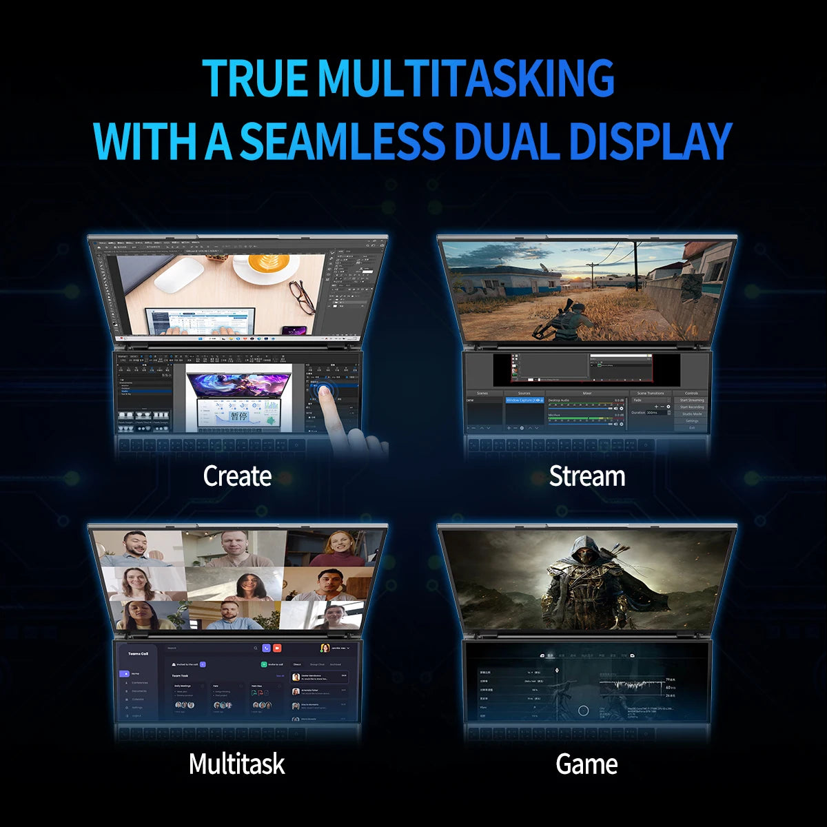 TUHUI™ Dual Screen Pro 16” Intel i7 Gaming Laptop