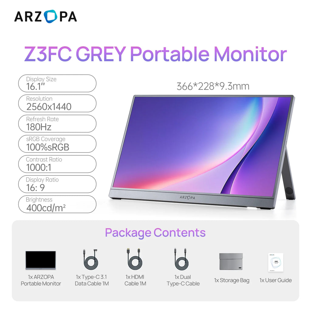 ARZOPA™ Z3FC 16.1” 2.5K 180Hz Portable Gaming Monitor