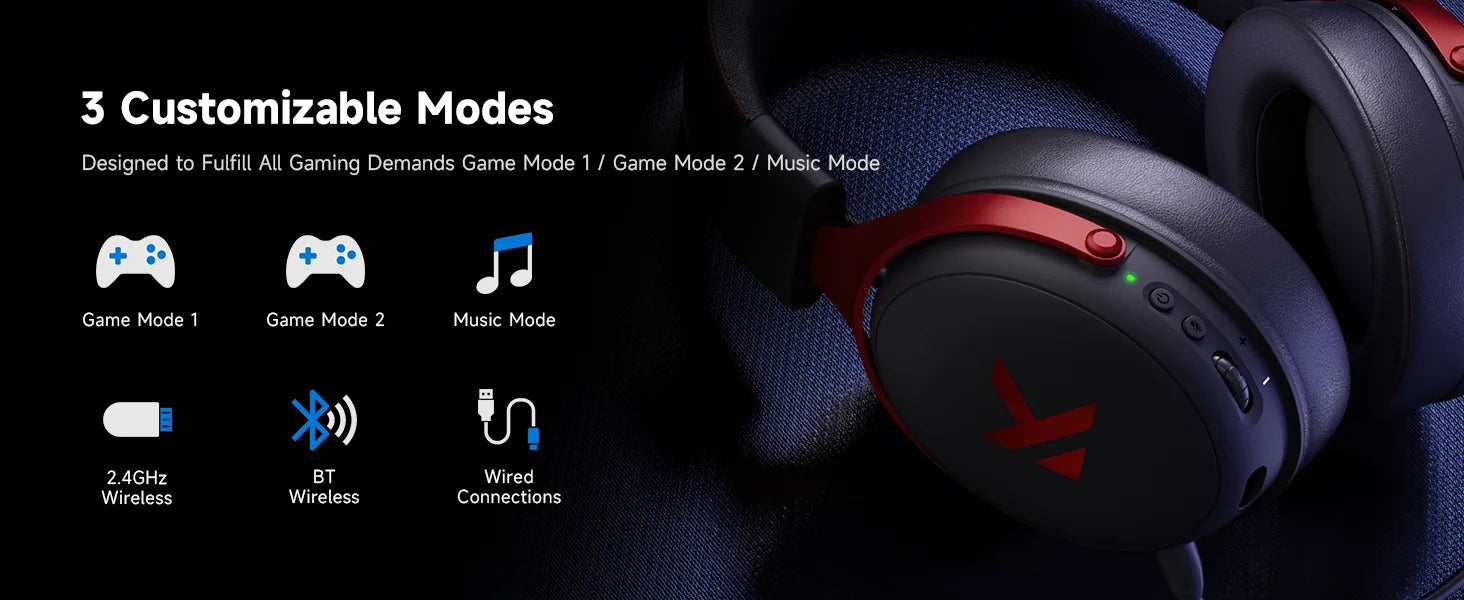 MCHOSE V9 Pro Wireless Gaming Headset – 7.1 Surround, Noise-Canceling Mic, Low Latency, Lightweight for PS5, PC & Switch