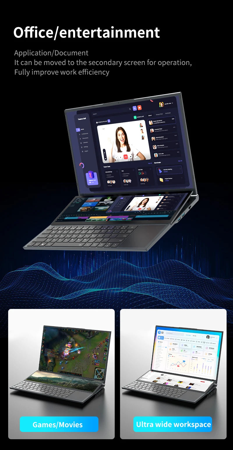 TUHUI™ Dual Screen Pro 16” Intel i7 Gaming Laptop