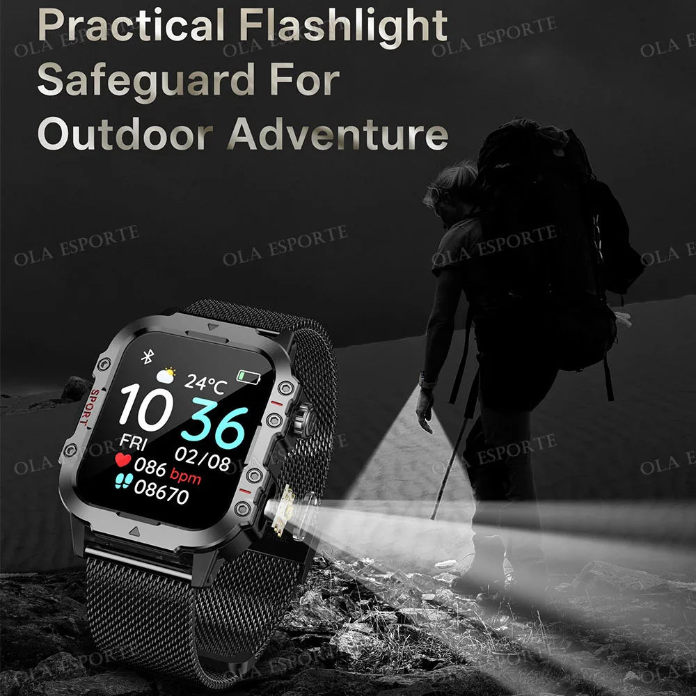 2026 Military-Grade Smartwatch – GPS, Flashlight, 3ATM Waterproof, Bluetooth Call, 100+ Sports Modes