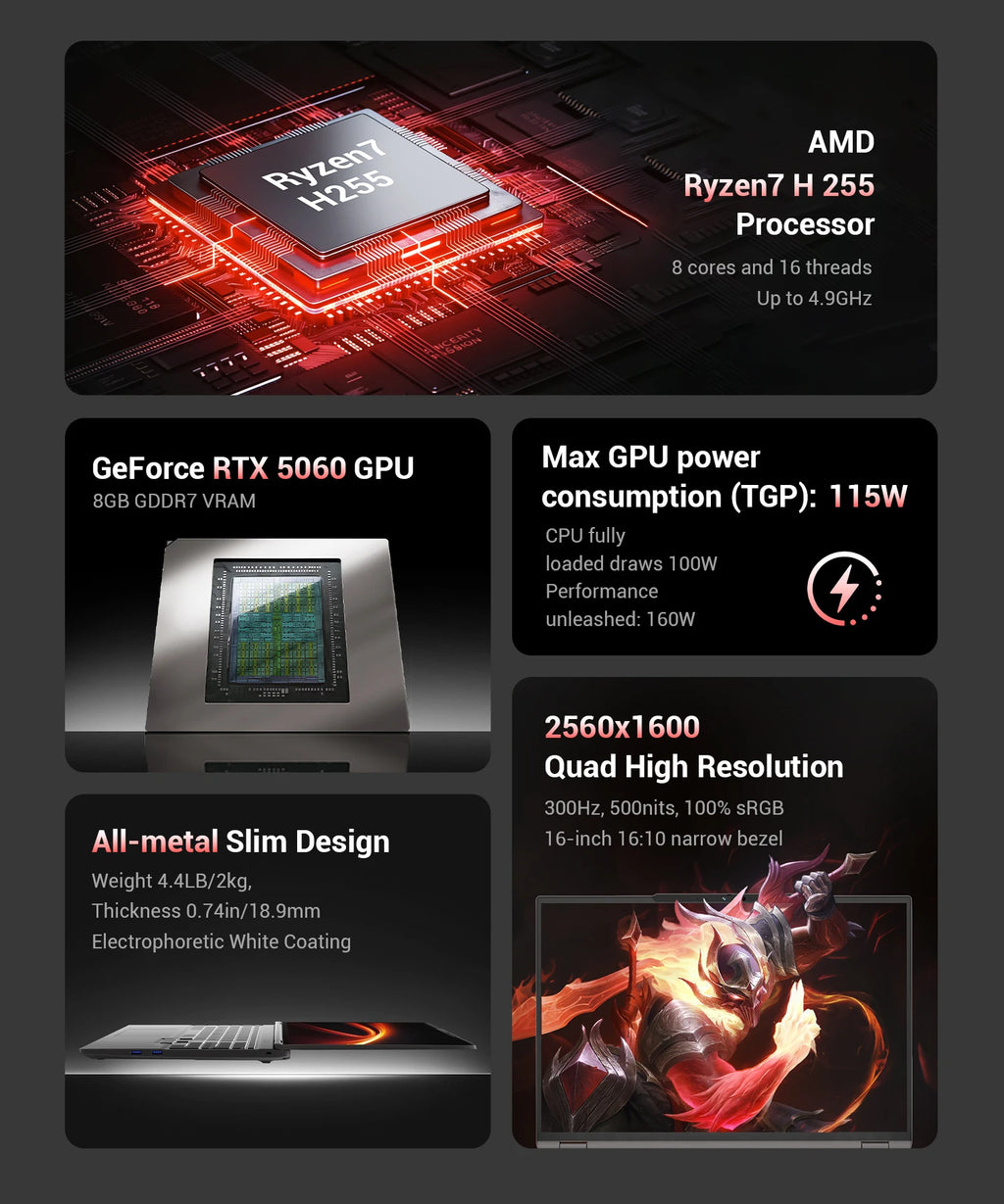 FIREBAT HUAN 16 Pro™ Ryzen 7 RTX 5060 Gaming Laptop