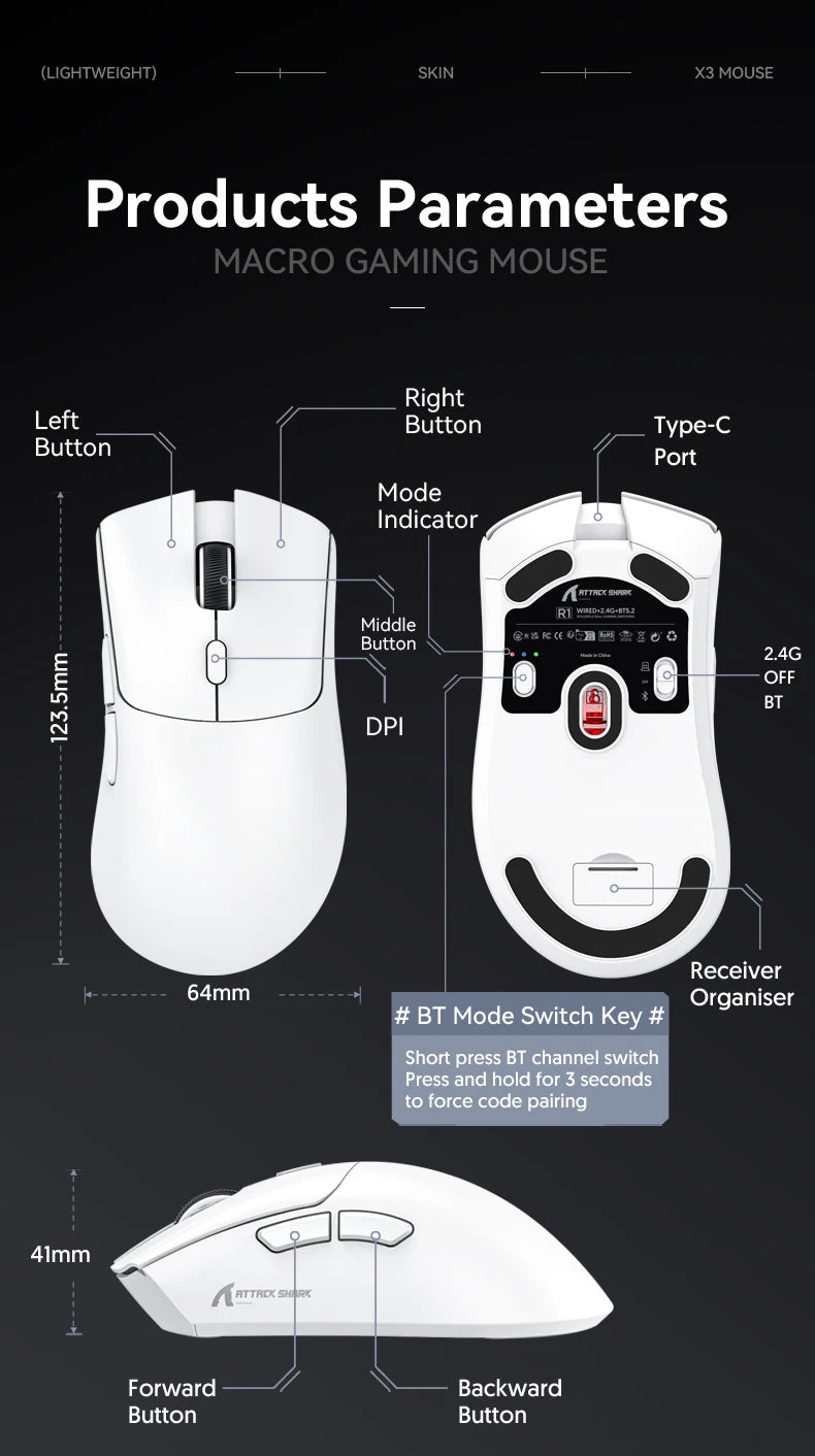 ATTACK SHARK™ R1/X11 UltraLight Wireless Gaming Mouse