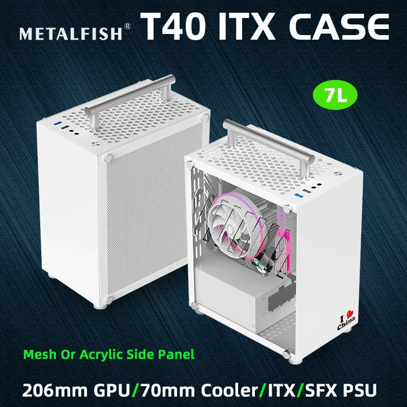 METALFISH™ T40 Mini ITX 7L Compact Gaming Case