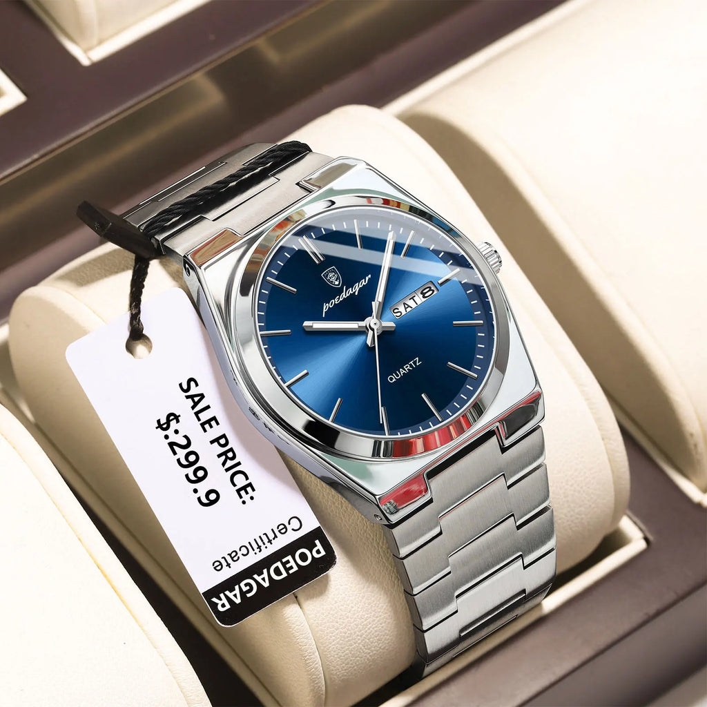 POEDAGAR™ Luxury Stainless Steel Quartz Luminous Men’s Watch